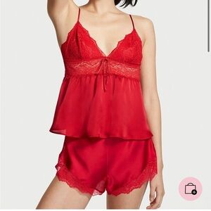Victoria Secret Red 2-piece Satin Cami and Short Set